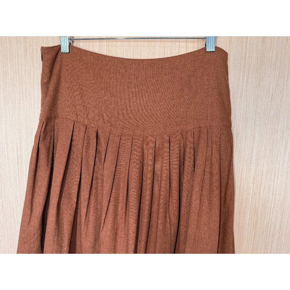 Ninety Linen Blend Pleated Lace Hem Skirt Womens Small Embroidered Bead Cottage - Picture 5 of 10
